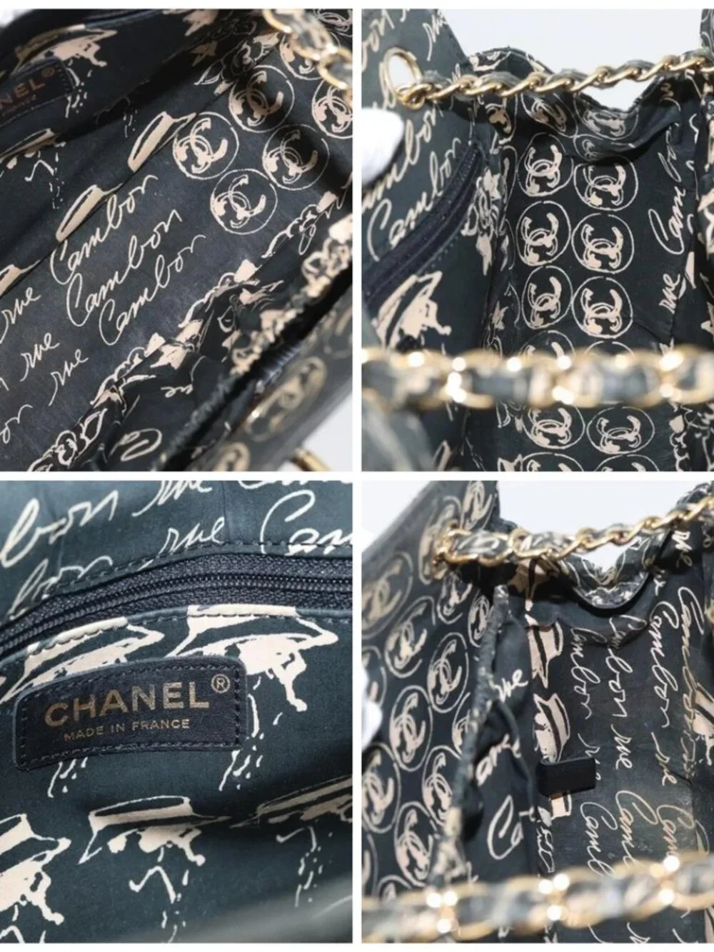 CHANEL Matelasse Chain Shoulder Bag Nylon Green Gold CC Auth ARZ394A
